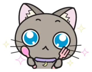 🍴 gato, fofo, kawaii, brilho, colher, garfo whatsapp sticker