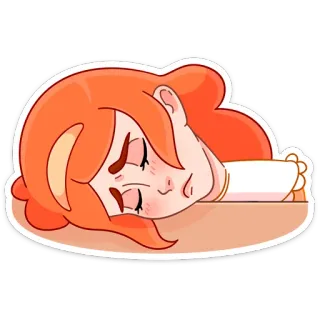 ☹️ 졸린, 피곤한, 지친, 휴식, 만화, 소녀, 귀여운, 누워있는 telegram sticker
