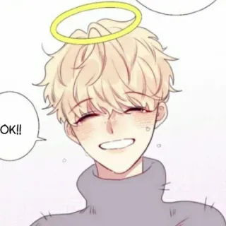 ☁️ OK!! dibujos animados, anime, personaje, halo, sonriendo whatsapp sticker