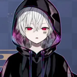 ☁️ Anime, Hoodie, Charakter, rote Augen, Barcode whatsapp sticker