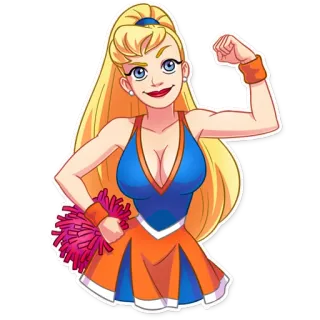 💪 Cheerleader, Cartoon, Frau, Pompons, Blond telegram sticker