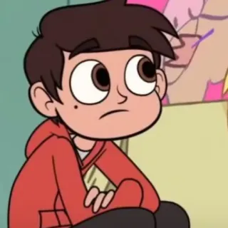 💫 Marco Diaz Star vs. the Forces of Evil dibujos animados, niño, sudadera roja con capucha, serio, animado whatsapp sticker