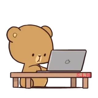 💻 S_i_Bi 熊, 电脑, 笔记本电脑, 卡通, 动物, 桌子, 打字 telegram sticker