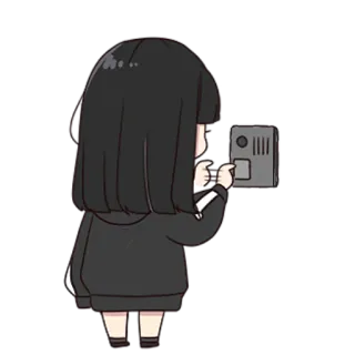 😏 dibujos animados, chica, cámara, fotografía whatsapp sticker