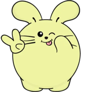 😜 coniglio, cartone animato, animale, carino, segno di pace whatsapp sticker