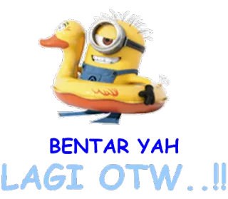 👍 Minion Despicable Me BENTAR YAH
LAGI OTW..!! Minion, OTW, Duck, Cartoon, Yellow, Swim Ring, Despicable Me, Animation telegram sticker