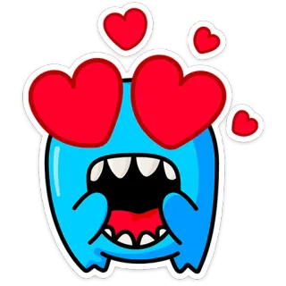 😍 Kreskówka, Miłość, Potwór, Naklejka, Oczy serca, Uroczy, Niebieski whatsapp sticker