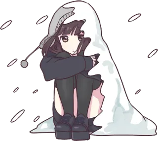 ⛄ anime girl, kawaii, cute, snow, winter, hoodie, girl telegram sticker