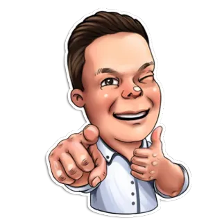👍 Kartun, Orang, Menunjuk, Jempol ke atas, Berkedip telegram sticker