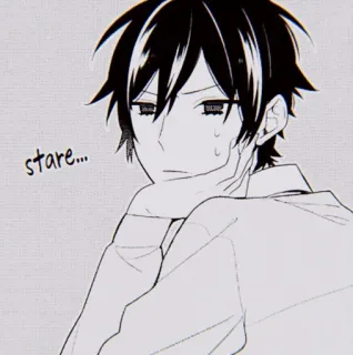 🎵 stare... 动漫, 男孩, 凝视, 黑白, 漫画, 无聊, 表情 whatsapp sticker