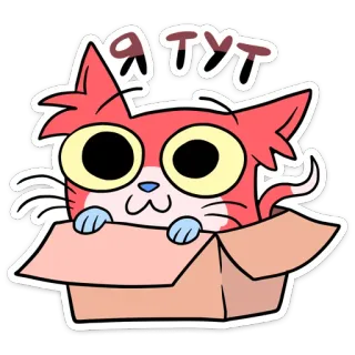 ☺️ Я тут кот, коробка, котенок, милый, животное, мультфильм, русский telegram sticker