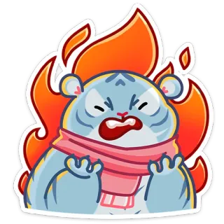😡 เสือ, โกรธ, ผ้าพันคอ, ไฟ, การ์ตูน telegram sticker