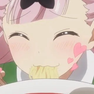😋 Chika Fujiwara Kaguya-sama: Love Is War anime, chika, kawaii, eating, noodles, hearts whatsapp sticker