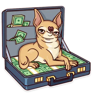 💵 perro, dinero, chihuahua, maletín, efectivo, lujo, riqueza whatsapp sticker