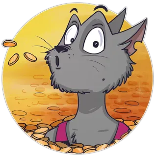 🤑 cartoon, animal, wolf, coins, wealth, money whatsapp sticker