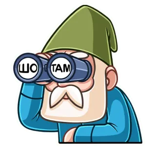 👀 ШО ТАМ gnomo, binóculos, russo, desenho animado, personagem telegram sticker