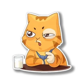 😕 gato, leche, naranja, corbata, dibujo animado telegram sticker