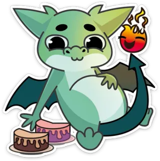 🎂 dragon, cute, cake, fire, cartoon, fantasy whatsapp sticker