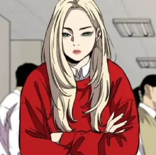 🎐 mujer, anime, rubia, retrato, seria telegram sticker