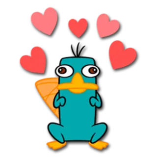 😍 Perry the Platypus Phineas and Ferb ornitorinco, cartone animato, cuore, amore, animazione, Disney telegram sticker