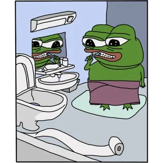 🛀 Pepe the Frog Pepe, kikker, badkamer, tandenborstel, meme telegram sticker