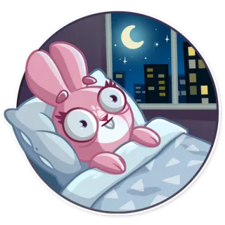 🌃 conejo, dormilón, cama, noche, dibujos animados telegram sticker