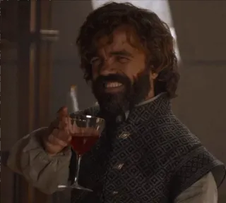 🌞 Tyrion Lannister Game of Thrones Tyrion Lannister, Game of Thrones, vin, Peter Dinklage, HBO, Série TV telegram sticker
