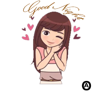 😴 Good lindo, chica, corazones, guiño telegram sticker