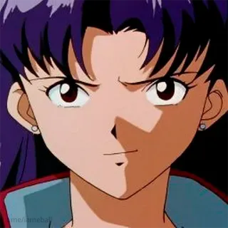 😏 Misato Katsuragi Neon Genesis Evangelion Anime, Personaje, Mujer, Pelo morado, Animación telegram sticker