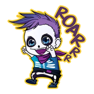😛 ROARRR squelette, dessin animé, rugissement, monstre, halloween, cheveux violets telegram sticker