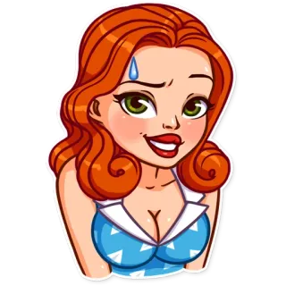 😅 dibujo animado, mujer, pelo rojo, vestido azul, pegatina telegram sticker