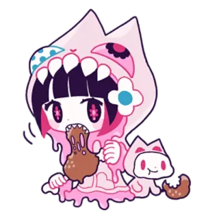 🤢 mignon, animé, kawaii, fille, chat, personnage, autocollant, rose, dessin animé whatsapp sticker