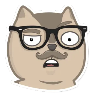 😕 kat, snor, bril, cartoon, sticker, dier, uitdrukking, nerd telegram sticker