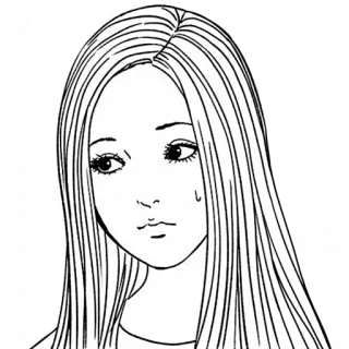 😥 mujer, chica, pelo largo, anime, manga, ilustración, retrato whatsapp sticker