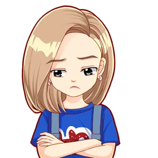 😒 cartoon, girl, sad, upset, emotional, character whatsapp sticker