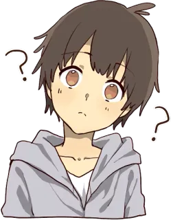 😲 Anime, Pytanie, Zdezorientowany, Chłopak, Myślący telegram sticker
