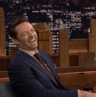 😂 Hugh Jackman, tertawa, setelan jas, talk show, aktor, selebriti, pria telegram sticker