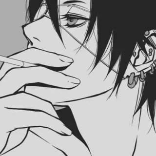 🚬 Anime, Cigarrillo, Fumar, Hombre, Arte, Blanco y Negro telegram sticker