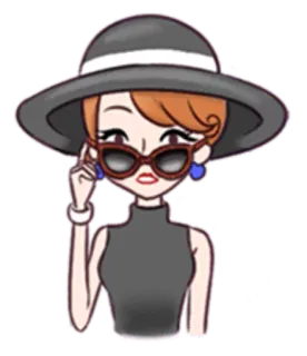 😎 mulher, chapéu, óculos de sol, moda, elegante, desenho animado telegram sticker