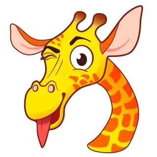 😜 ยีราฟ, สัตว์, การ์ตูน, น่ารัก, ขยิบตา, ลิ้น, สีเหลือง, สีส้ม telegram sticker
