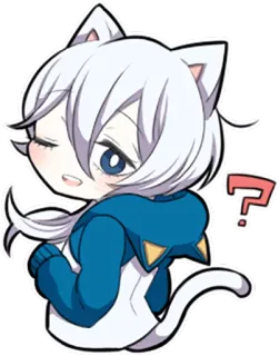❓ kot, anime, kawaii, znak zapytania, słodki, neko, białe włosy, mruganie telegram sticker