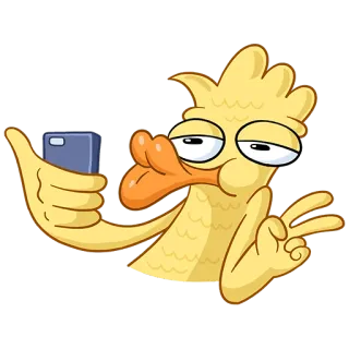 ✌ Мультфильм, Утка, Селфи, Знак мира, Желтый, Животное telegram sticker