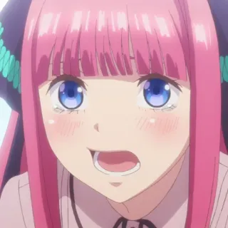 😰 Nino Nakano The Quintessential Quintuplets anime, garota, cabelo rosa, Nino, Nakano, sorrindo telegram sticker