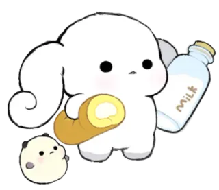 ☁ MILK 귀여운, 우유, 만화, 카와이, 롤케이크, 음식, 동물, 디저트 telegram sticker