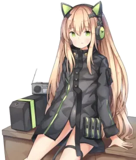 😍 anime, girl, cat ears, headphones, radio whatsapp sticker