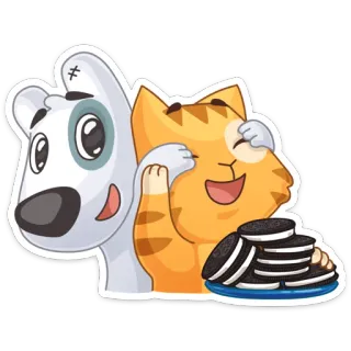 🙈 cat, dog, animals, friendship, cookies, food, cartoon telegram sticker