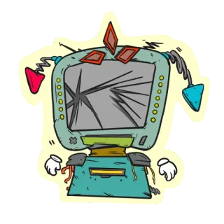🤦 robot, télé, cassé, écran fissuré, dessin animé, autocollant telegram sticker