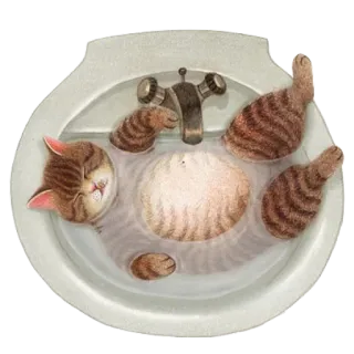 🛁 고양이, 욕조, 싱크대, 물, 귀여운, 편안한 telegram sticker