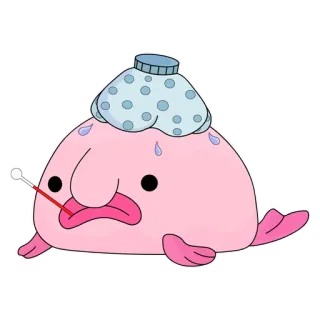 🤧 рыба-капля, болен, плохо, термометр, пакет со льдом, мультик, животное whatsapp sticker