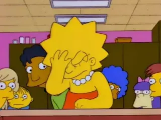 😣 Lisa Simpson The Simpsons 리사 심슨, 심슨 가족, 얼굴 감싸기, 만화 캐릭터, 애니메이션, 노란색, 당황 telegram sticker